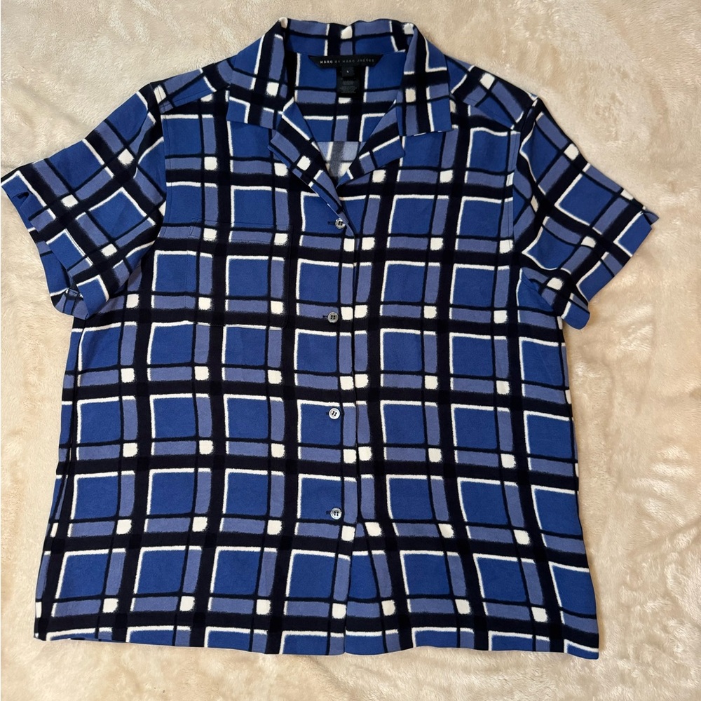 Marc Jacobs Blue and Black Checkered Men's Shirt